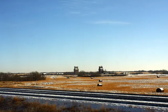 Grain elevators beside the rail line