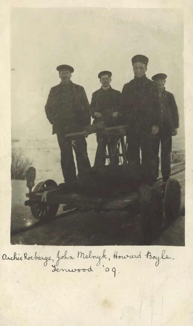 Four men on a railway handcar at Fenwood